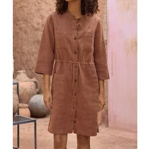 Wrap London Women’s 12 Dress 100% Linen Short Dress Pockets Drawstring Waist